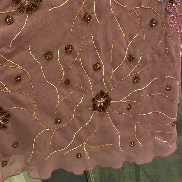 Vintage 90’s Y2K midi slip dress beaded embroidered mauve purple floral - Picture 6 of 11